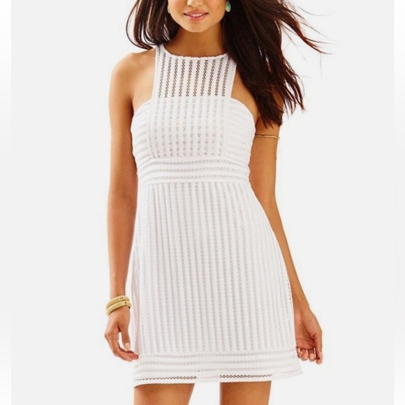 Lilly Pulitzer Dresses & Skirts - Lilly Pulitzer Resort White Crochet
Knit Stripe Rae Shift Dress L NWT